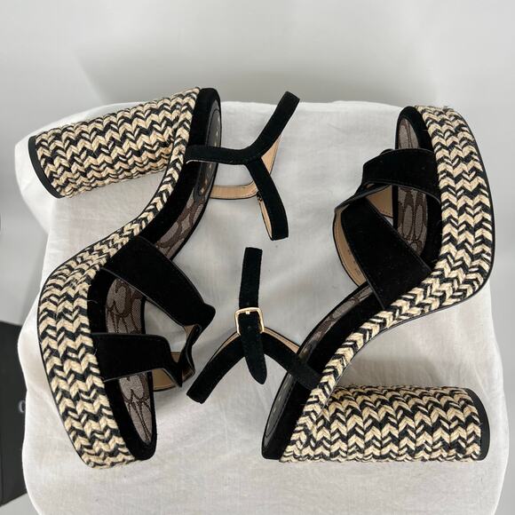 NWT NIB Womens black tan Talina Suede Espadrille Platform High Heel Sandal C2314 - Picture 5 of 11